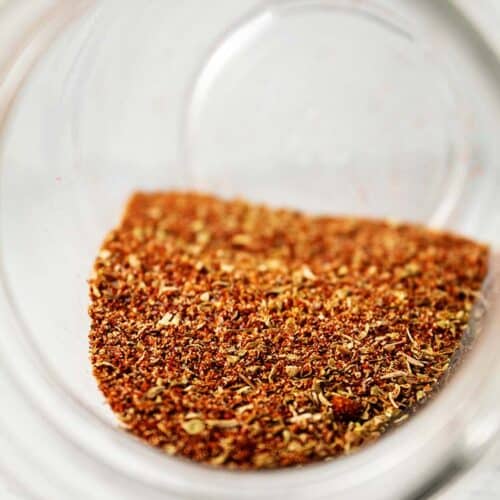 inside of glass jar with focus on homemade chili seasoning