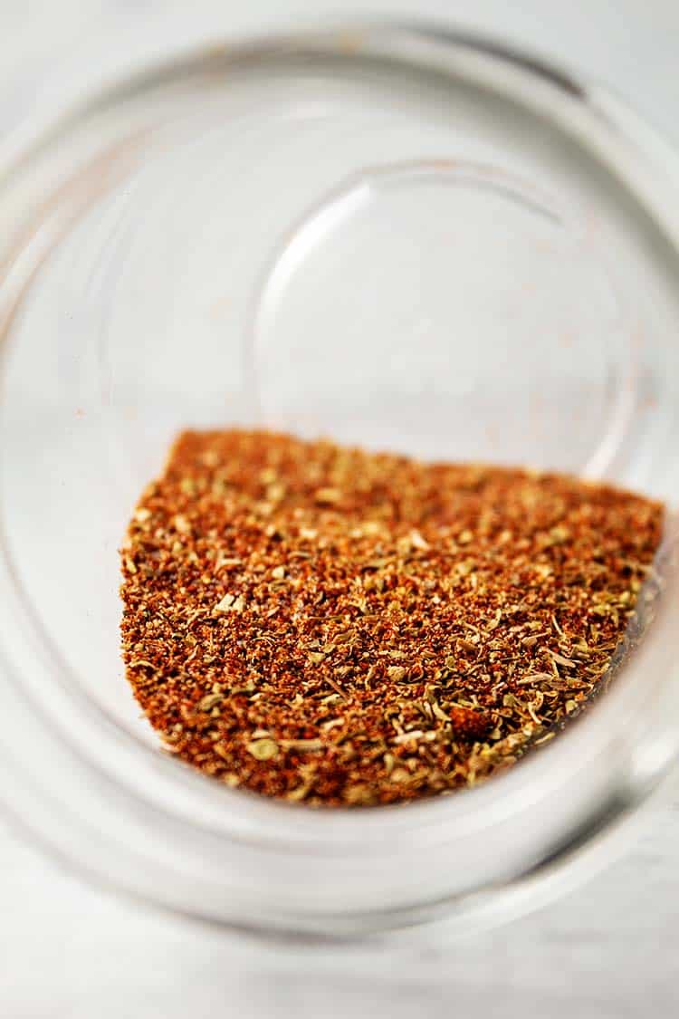 inside of glass jar with focus on homemade chili seasoning