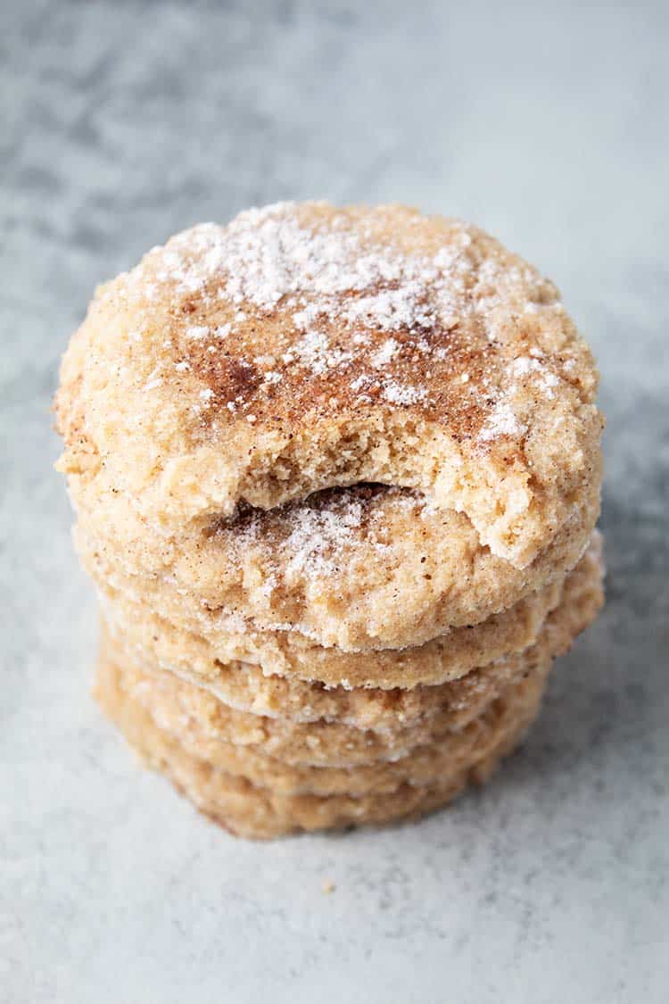 stack of keto snickerdoodles cookies on countertop