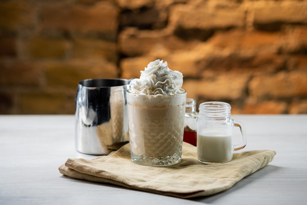 keto crack coffee keto coffee on a countertop in front of a brick wall