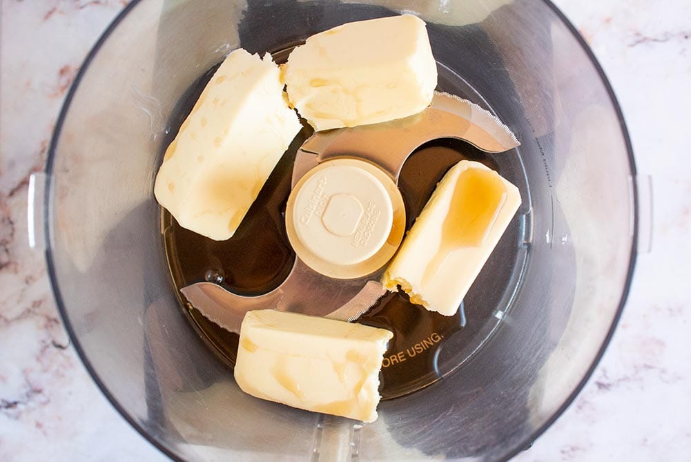 keto butter in a food processor with lakanto syrup