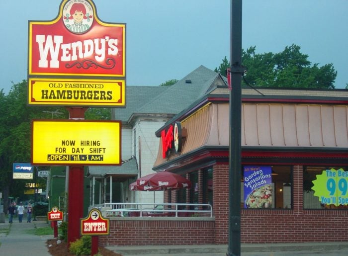 keto fast food wendy's outside of restaurant at dusk