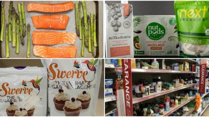 keto on a budget collage of keto budget items including a clearance aisle and discount swerve