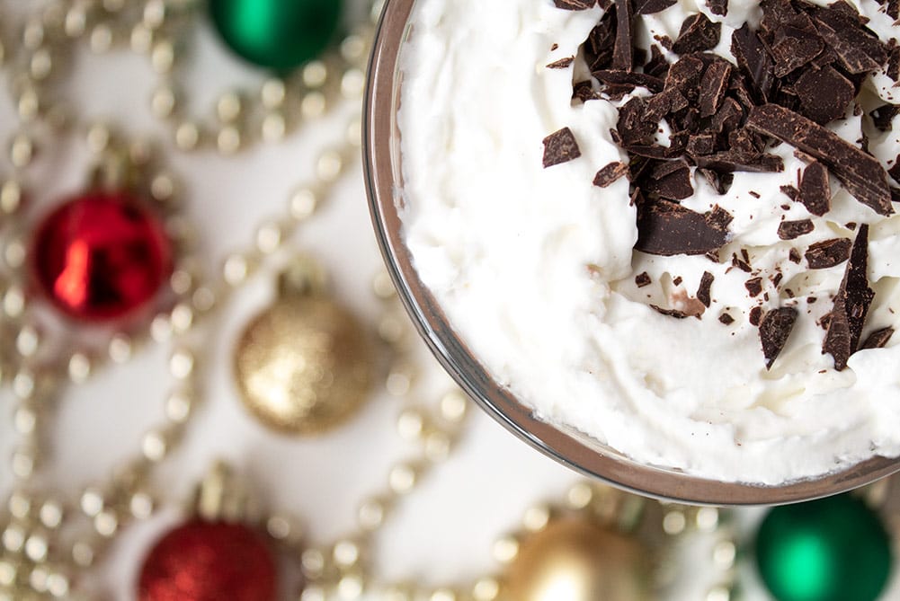 keto peppermint mocha covered with whipped cream and shaved chocolate