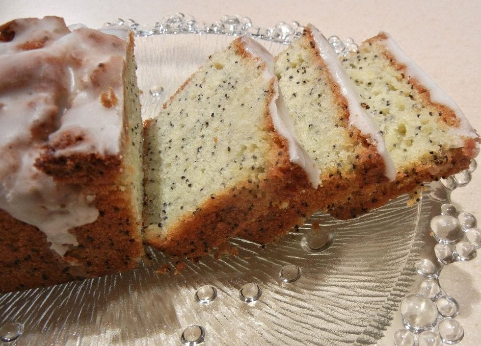 keto starbucks lemon poppyseed loaf sliced on a platter