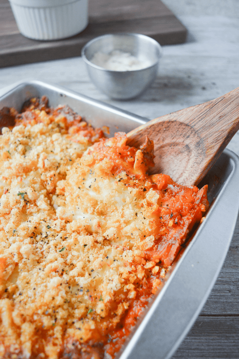 keto work lunch chicken Parmesan casserole with cheese and marinara sauce