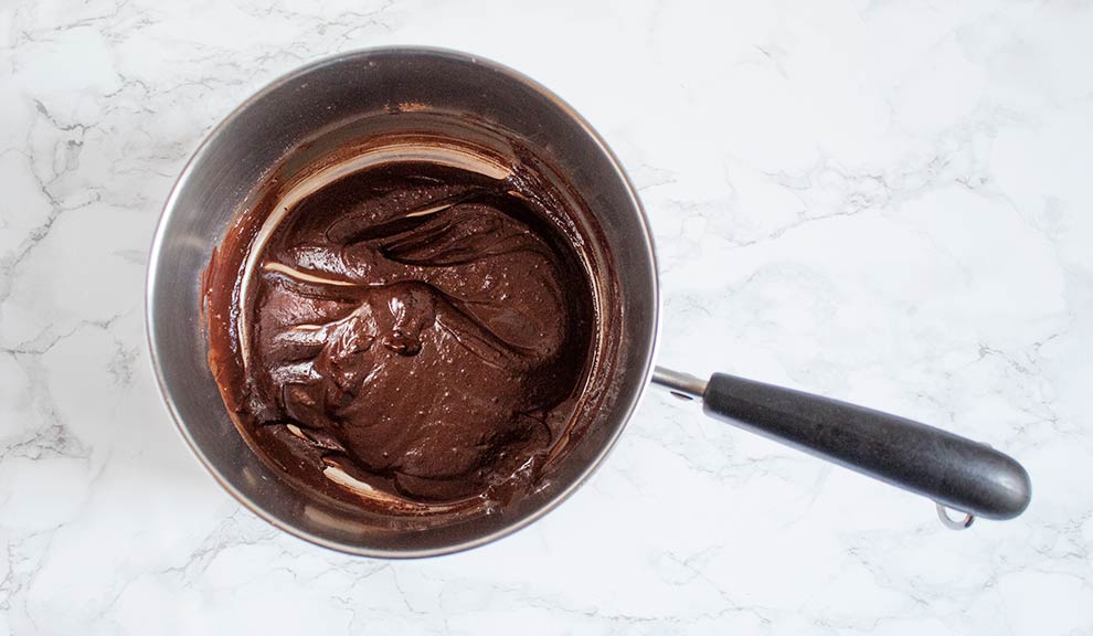 keto chocolate topping in a pan fully combined