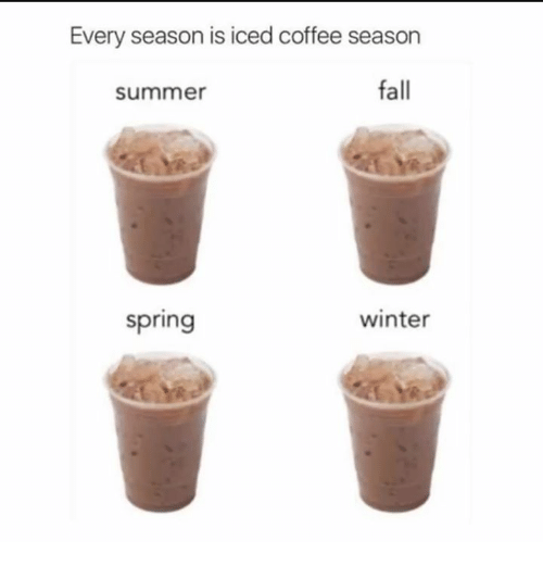 keto iced coffee four cups next to each season name