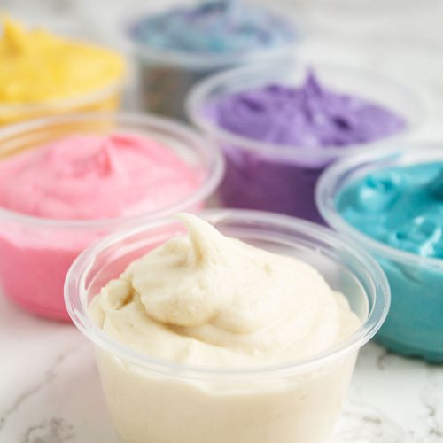 keto frosting shots in small cups in various colors