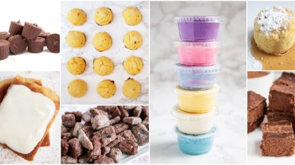 collage of keto dessert recipes photos including keto frosting and keto chocolate