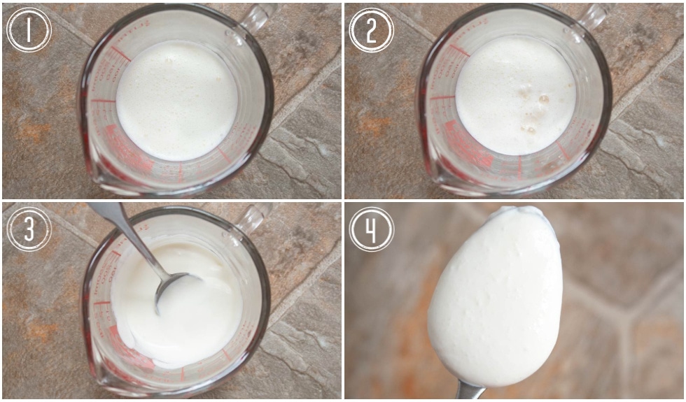 four panel images of how to make keto buttermilk for keto ranch dressing recipe