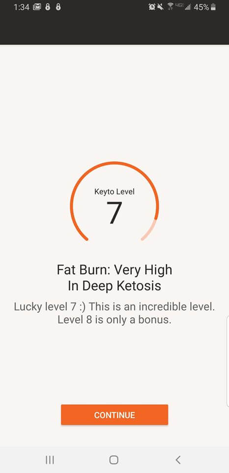 screen shot of keyto app showing ketosis level 7