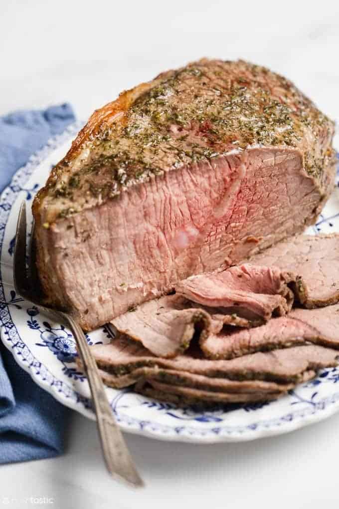 homemade deli roast beef on a plate for no carb snacks