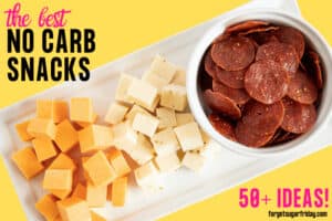 no carb snacks text header with pepperoni chips and cheese
