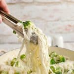 keto chicken and broccoli Alfredo in a bowl with noodles
