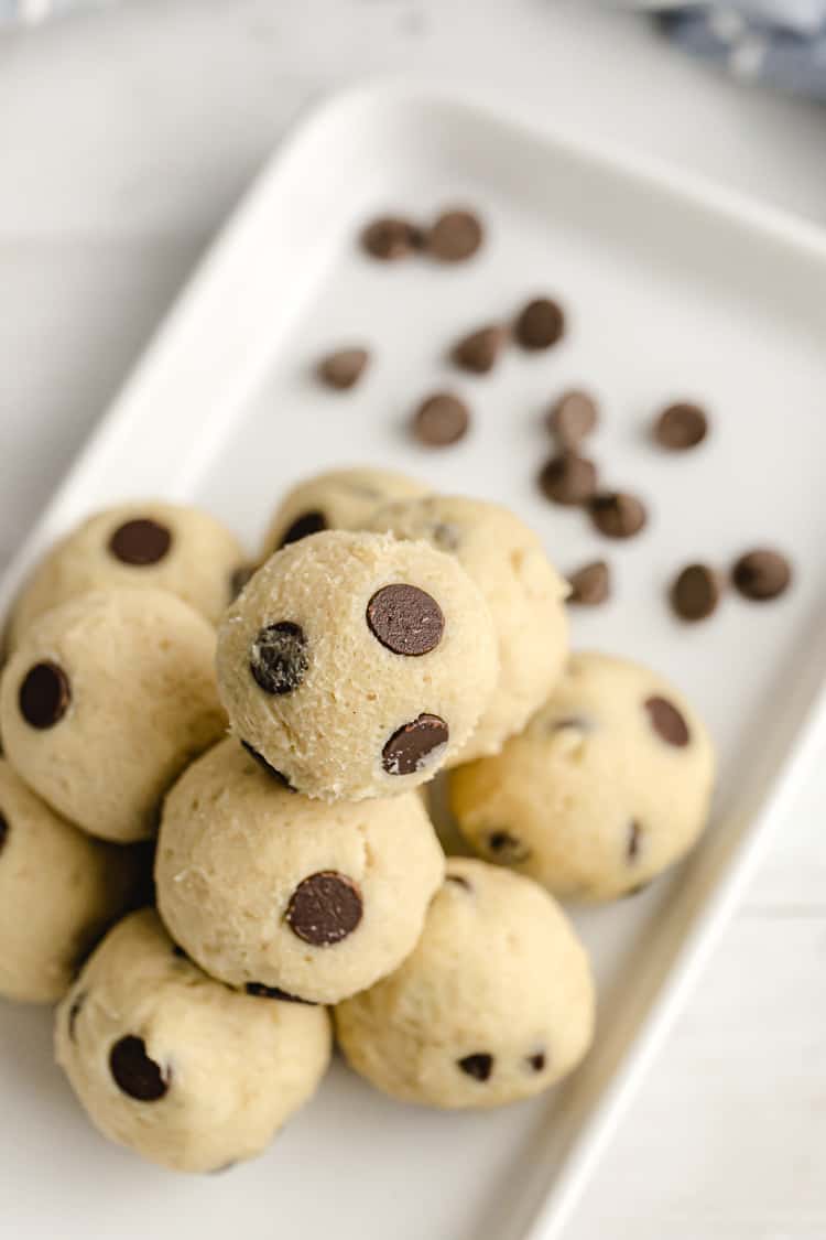 keto cookie dough fat bomb balls on serving dish