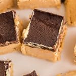 overhead view of keto peanut butter bars sliced into pieces