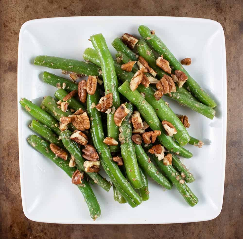 keto green beans with pecans on serving dish