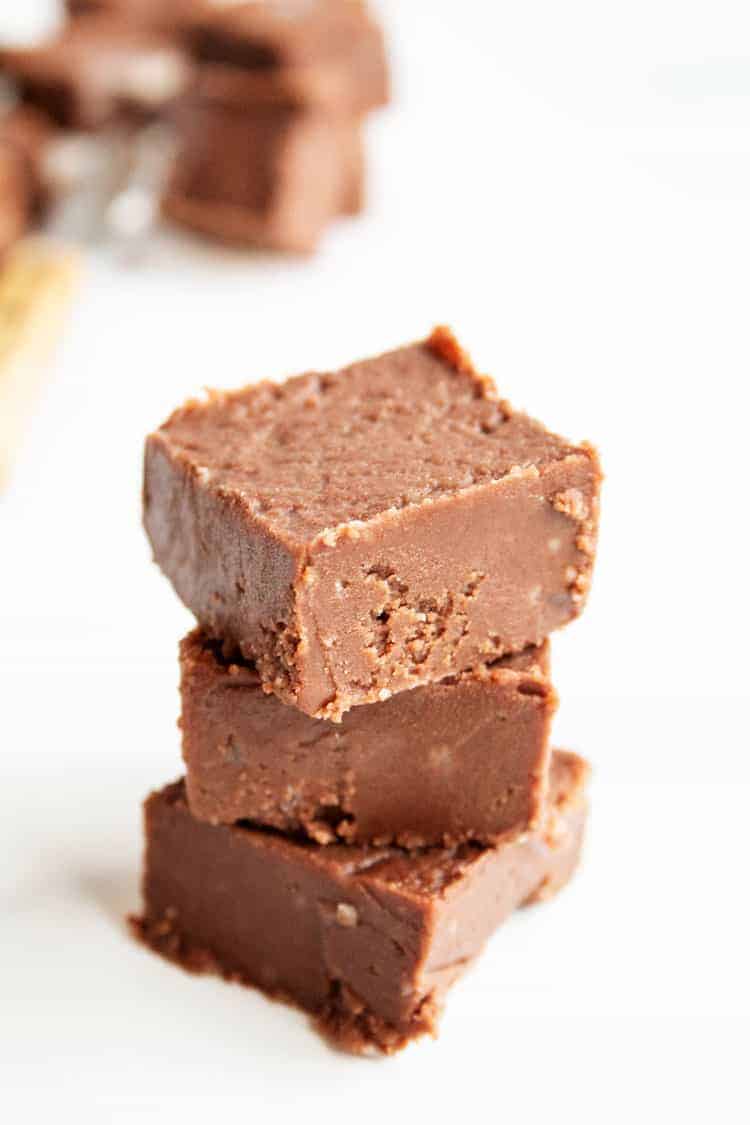 stack of three keto fudge pieces