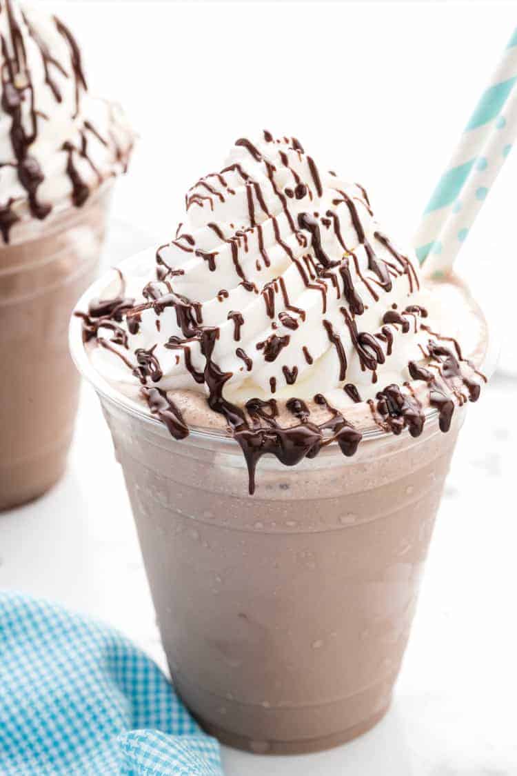 keto nutella frappuccino in a clear cup with blue straws