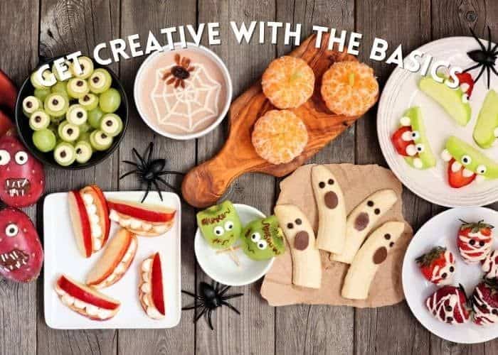 healthy halloween snacks displayed on a table