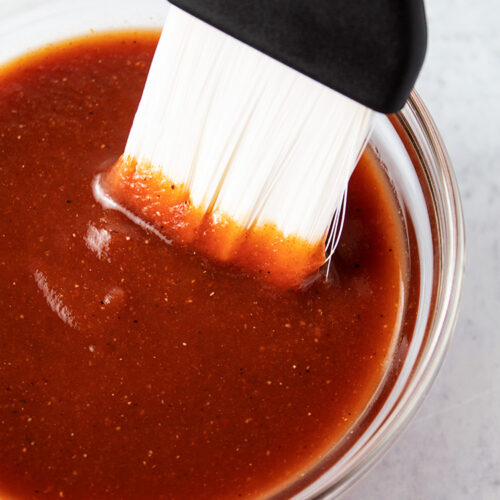 keto bbq sauce with brush in a serving bowl