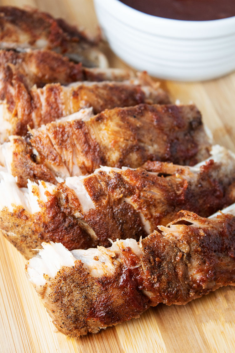 keto ribs on a wooden cutting board