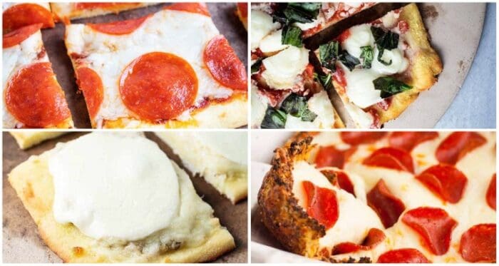 collage with four keto pizza recipes