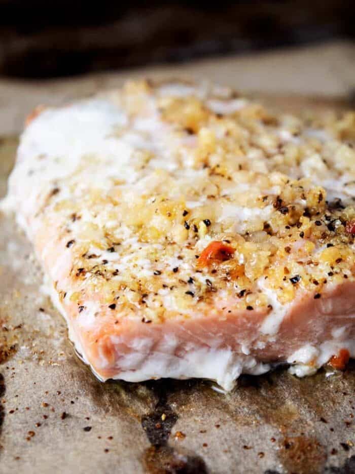 keto salmon recipe fillet baked on parchment paper
