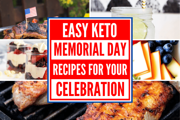 collage of keto memorial day recipes including grilled food and cocktails